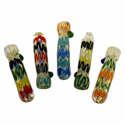 3" US-Made Assorted Zig Zag Line Chillum Hand Pipe - (Pack of 5) [RKP291]